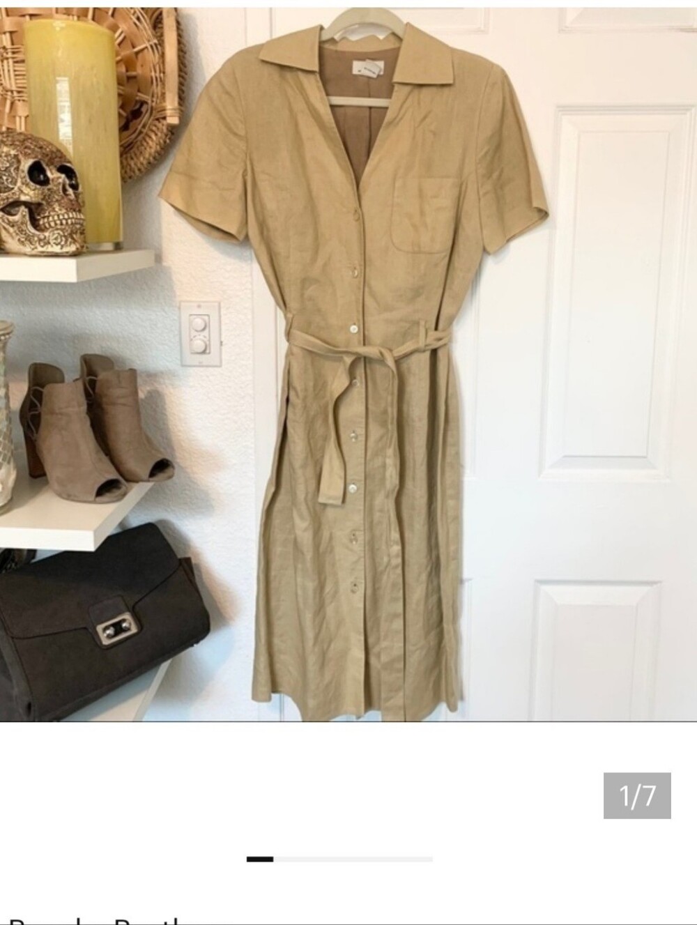 Brooks Brothers 100% Linen Khaki Button Down Dress